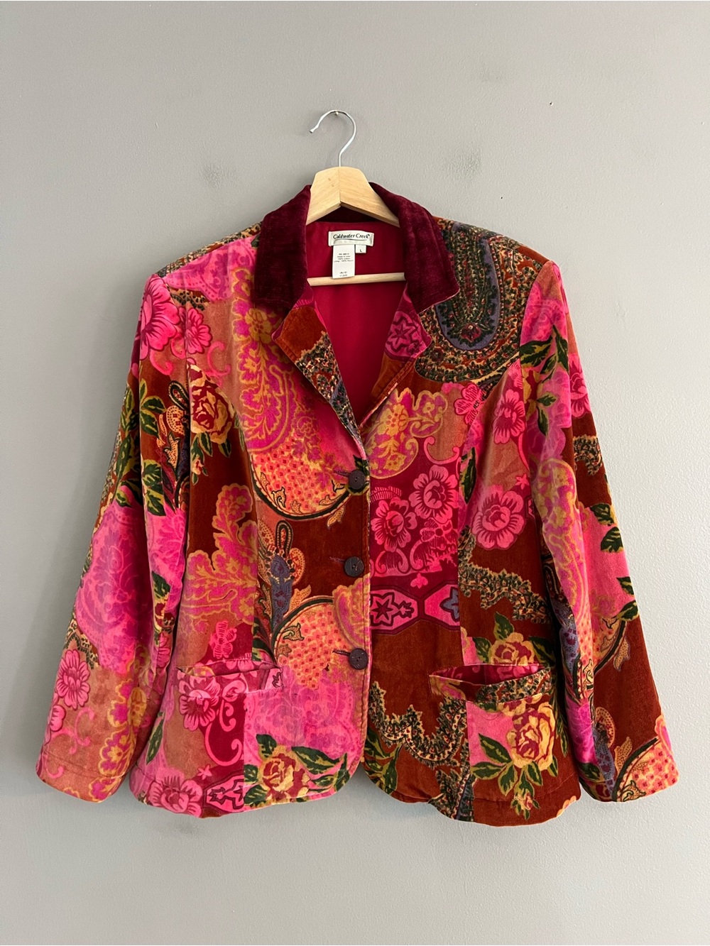 Coldwater Creek Vintage Velvet Tapestry Jacket Womens Large Floral Paisley Boho